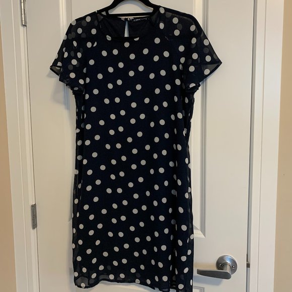 Navy Polka Dot Dress, Mini, Lined, Size 42 - Picture 2 of 4